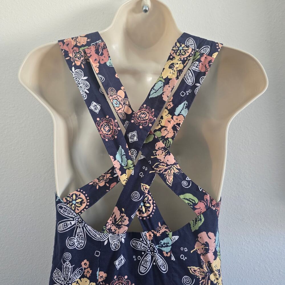Vintage Laura Ashley Navy Floral Midi Dress-US 6 Open Cross Back Cottage Classic - Picture 3 of 11